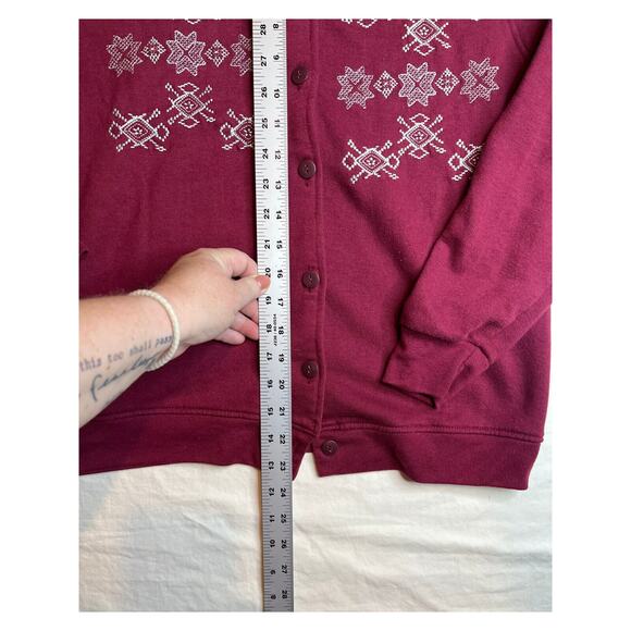 Vintage Hartfield Design Sweatshirt Women Medium Red Burgundy Cardigan Christmas - Picture 2 of 5